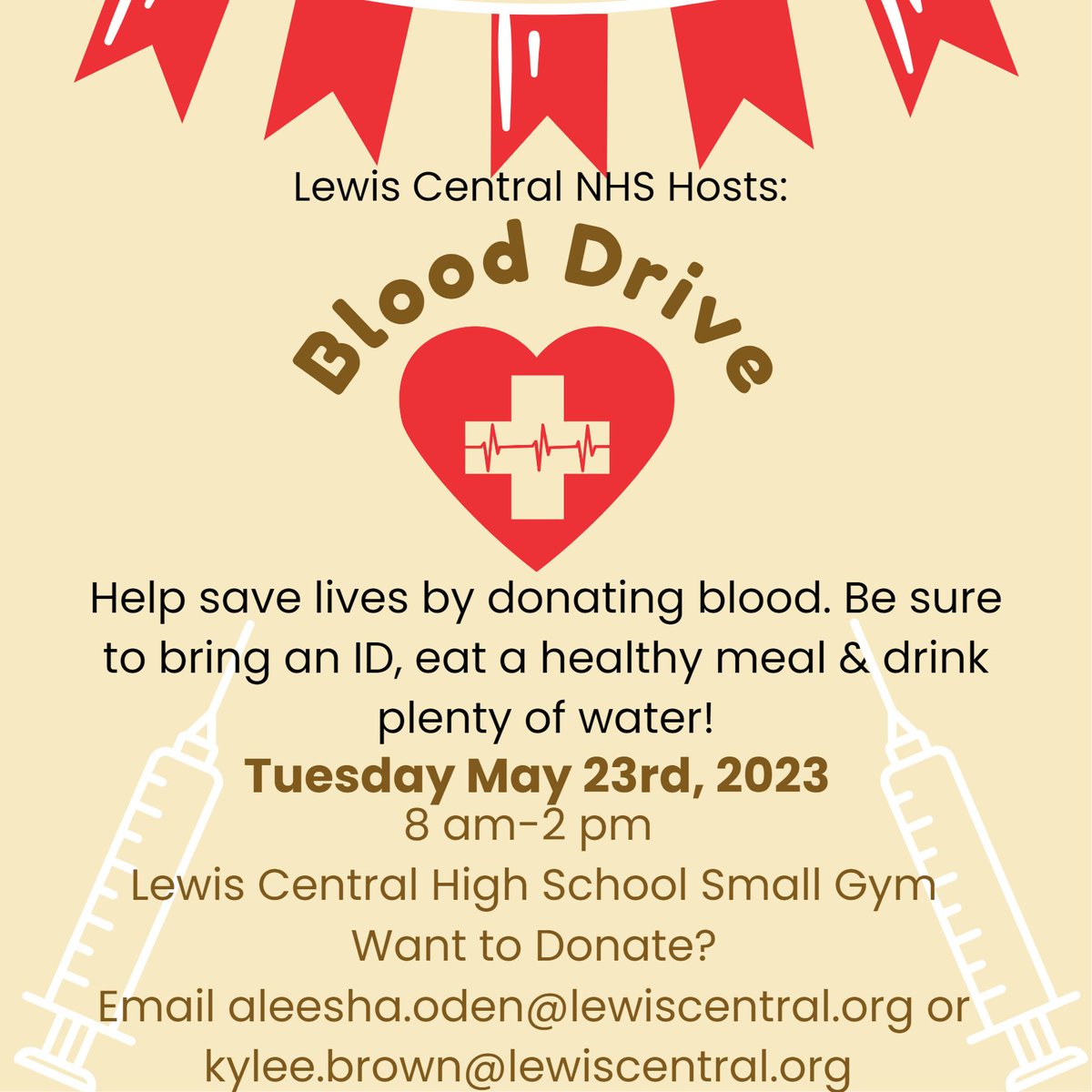 Join LCHS Student Council on May 23 for a blood drive! Sign up by emailing Aleesha or Kylee or by visiting the Red Cross link: redcrossblood.org/give.html/driv…
#InspiringExcellenceLC #LCTitans