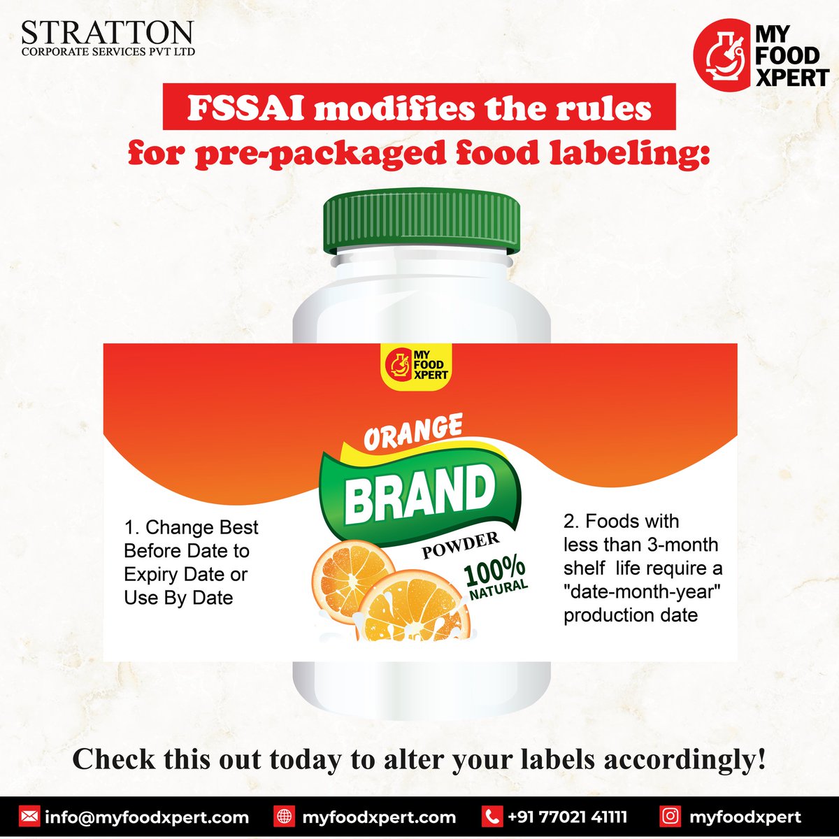 food_stratton's tweet photo. Big news for food industry!
 
FSSAI updates labeling rules for pre-packaged food.
 
My Food Xpert can help you comply with the changes. Contact us today!

#foodindustry #foodlabeling #FSSAI #MyFoodXpert" https://t.co/mWHX8pq8Wd