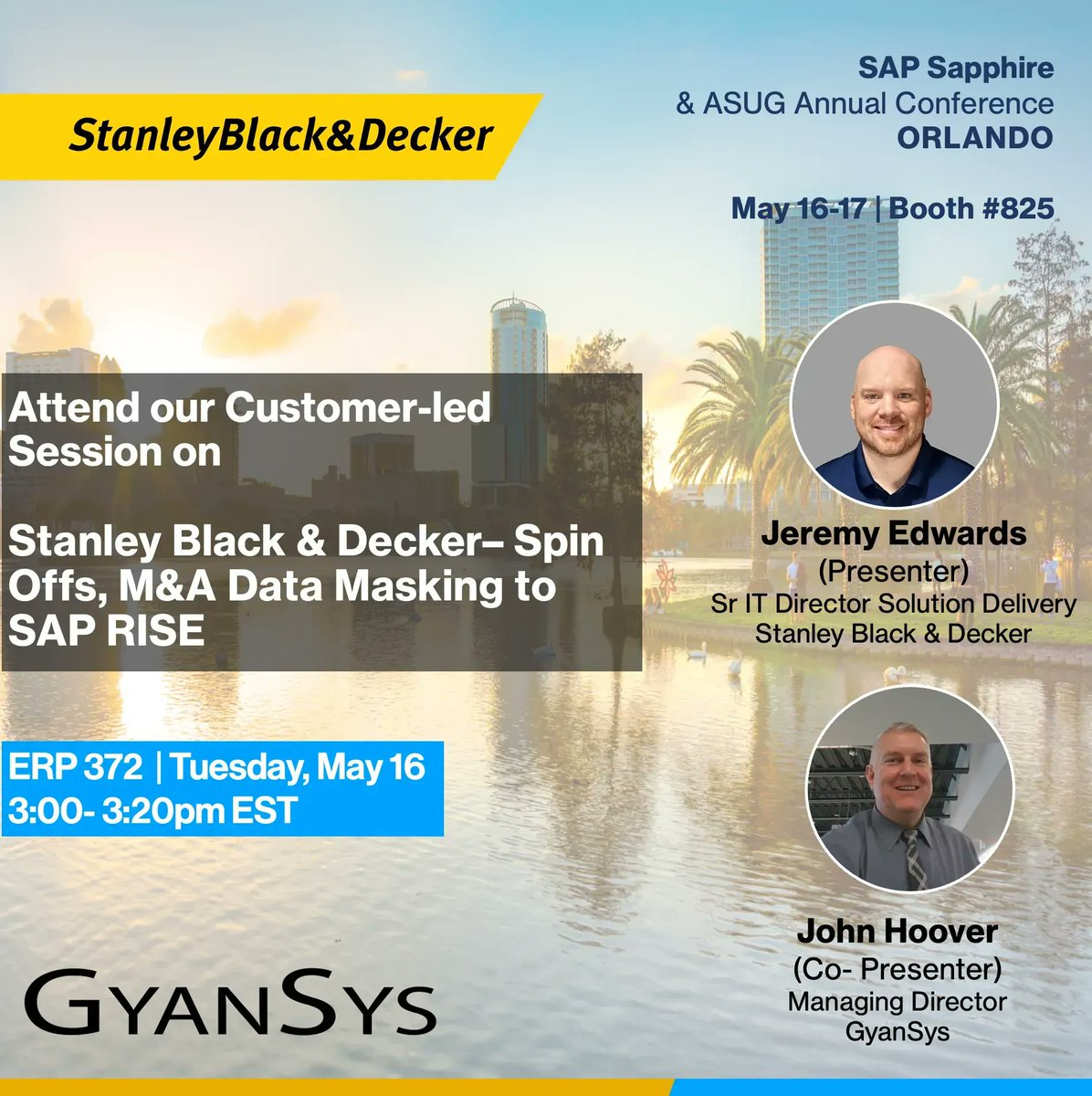 Visit GyanSys at SAP Sapphire, booth #825! Attend our customer-led session on S/4 RISE &amp; data mask tools for legal entity separation. Schedule a meeting to discover more! 

buff.ly/414cmtT

#SAPSapphire2023 #s4hana #dataprotection #migration #Gy…