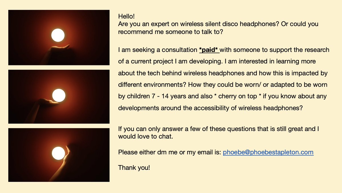 PhoebeStapleton's tweet image. Hello! I am seeking a consultation *paid* to support the research of a current project I am developing. Please see below. Thank you :)