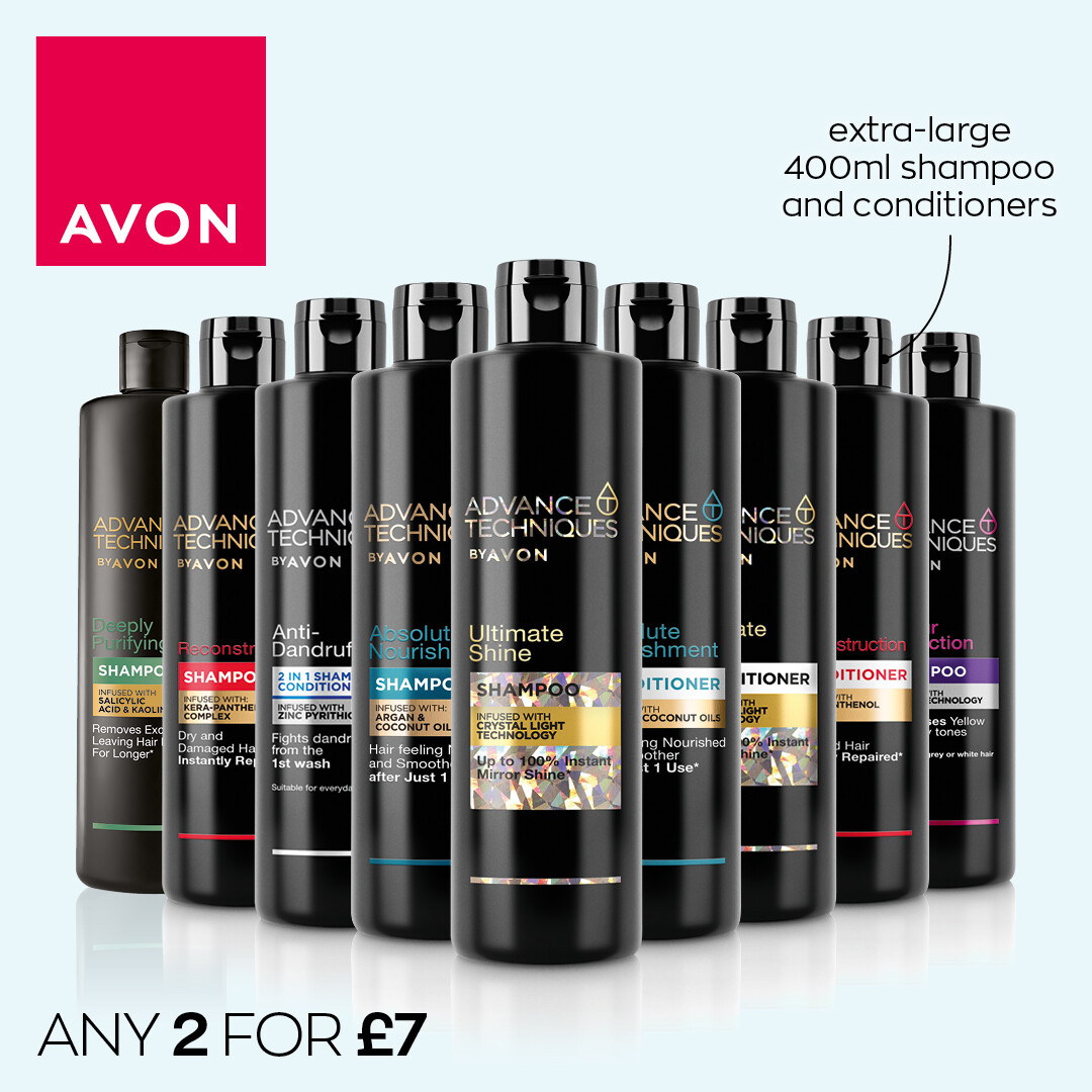 NannieDeeDee's tweet photo. Make everyday a good hair day with our hair-mazing 2 for £7 offer! 🙌 

Mix and match with any of our 400ml shampoos and conditioners. I know what I'll be stocking up on this month...

https://t.co/I201Ob7PBf

#Haircare #Avon #AdvancedTechniques #MixAndMatch https://t.co/zEJrxTcblJ