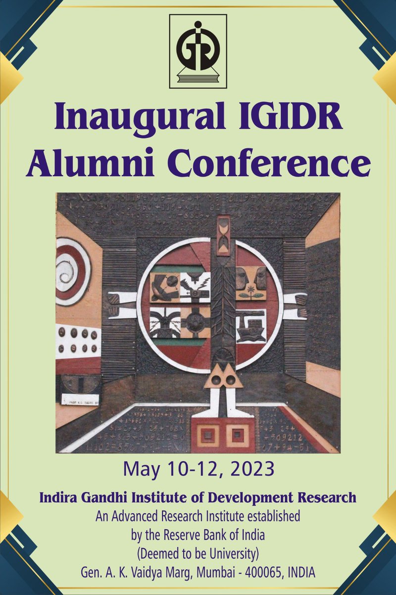 #IGIDR cordially invites you to attend Inaugural IGIDR Alumni Conference from May 10-12, 2023 #AlumniConferenceIGIDR

Details at igidr.ac.in/alumniconf2023/ 

Join live Day 1: youtube.com/live/4S65ZQg3H…