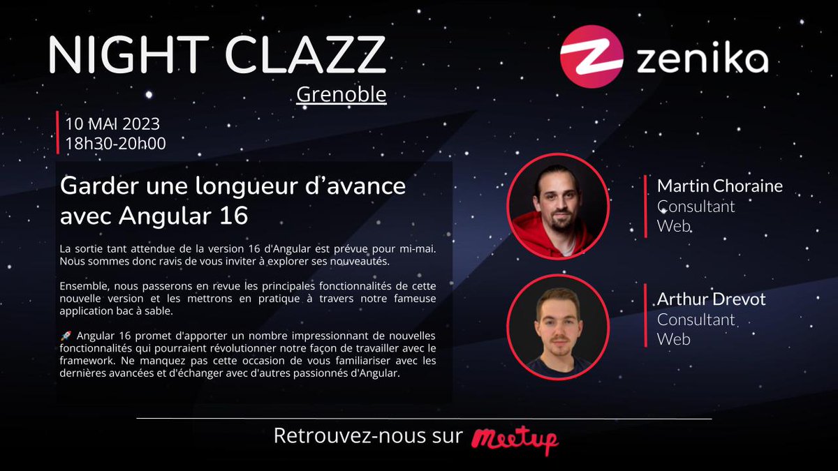 mchoraine's tweet photo. 🚀🔥 Découvrez @angular 16 avec @ZenikaGrenoble   demain à 18h45
🌐 Préparez-vous à explorer les nouvelles fonctionnalités du framework et améliorer vos compétences ! 
💻 Ne manquez pas l'occasion de vous maintenir à jour, inscrivez-vous dès maintenant 👉https://t.co/vdAcvwcEfT https://t.co/UWUKdFeBwu