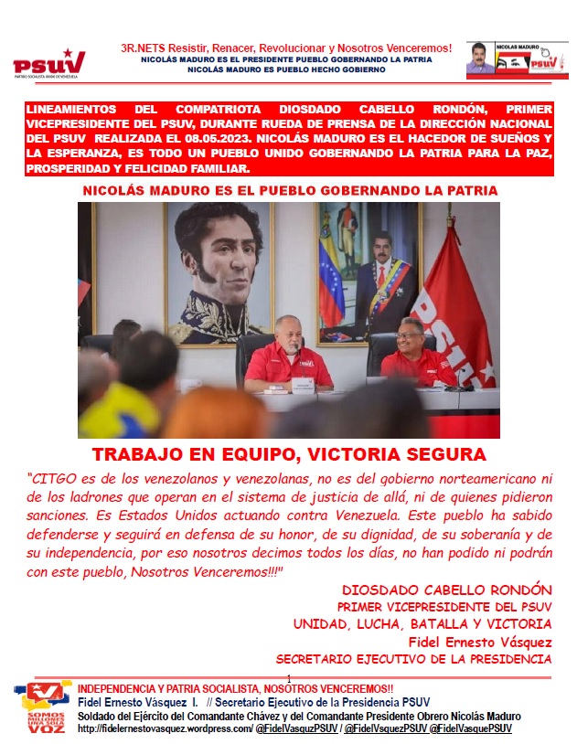 PartidoPSUV's tweet image. LEA Y COMPARTA | 

Lineamientos del primer vicepresidente Diosdado Cabello durante rueda de prensa del PSUV bit.ly/3B7BJjo

@dcabellor 
@FidelVasquzPSUV