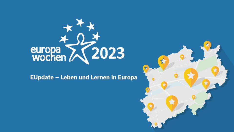 mbeimnrw's tweet photo. #Europatag in #NRW 🇪🇺Vom Musikvideo-Workshop bis zur Podiumsdiskussion: Das Land #NRW hat 72 Projekte im Wettbewerb #Europawochen 2023 ausgezeichnet. Alle Aktivitäten unter dem Motto „#EUpdate – Leben und Lernen in Europa“ gibt es auf unserer Karte 👉 https://t.co/lygE8daxEF https://t.co/sp2SXfDGM8