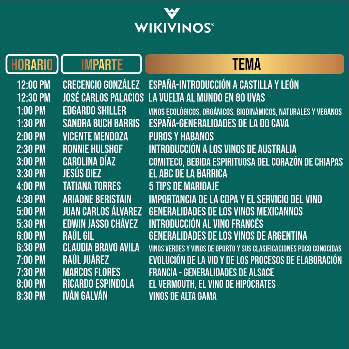 ¿Te gusta el vino? 😄🍷
Este sábado 13 de mayo podras asistir a 18 Master Classes con expertos y reconocidos sommeliers. 
Mayores informes y registro en 
wikivinos.com/master-class-c…
¡Apoyemos esta buena causa y aprendamos más sobre el vino!