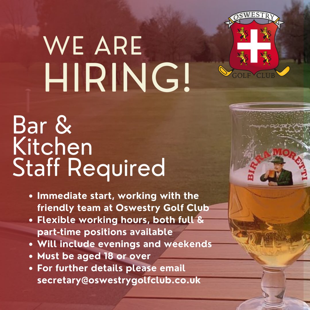 If you know of anyone looking for a bar or kitchen job, please let them know we are hiring, and they can come and work with our friendly team in beautiful surroundings.

#work #oswestry