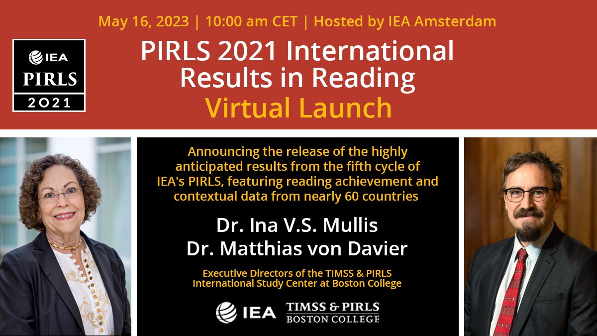 📢 The release of #PIRLS 2021 International Results in Reading is just around the corner! Register at ow.ly/Xip150NiZB6 to get the latest on student achievement in reading in nearly 60 countries.

#PIRLS2021 #literacy #20YrsPIRLS #edData

@iea_education @bclynchschool