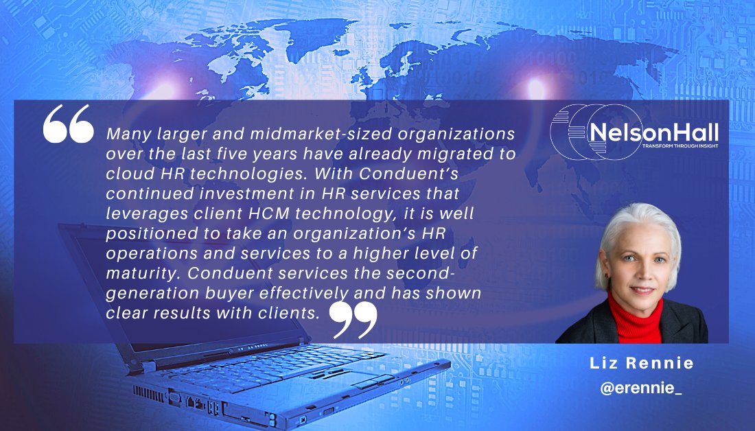 NHInsight's tweet image. Congratulations to @Conduent for being recognized as a 2023 Leader in #CloudHR Transformation by #NelsonHall 👏. This marks Conduent’s third consecutive appearance as a leader in multiple categories. @erennie_ comments on this achievement below: news.conduent.com/news/conduent-…  #HR