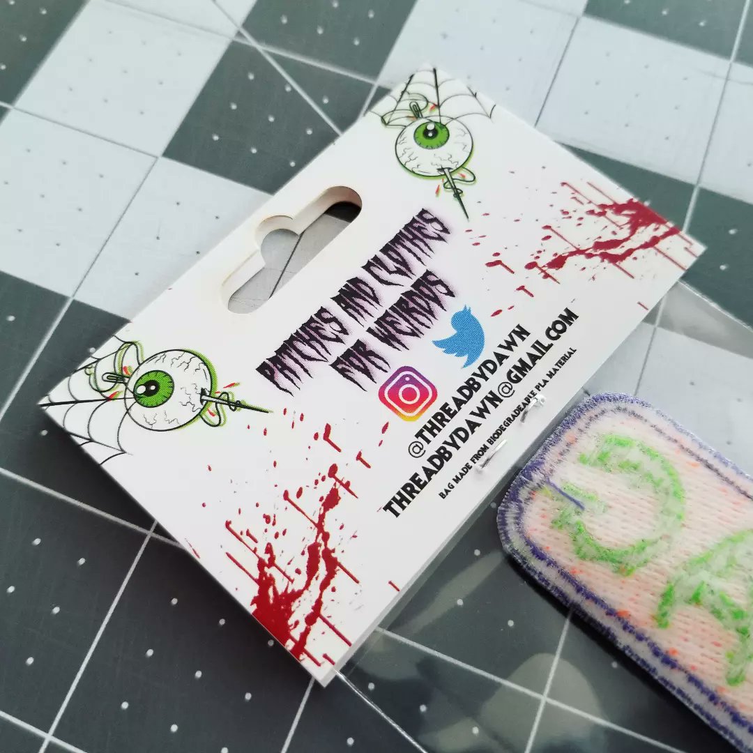 ThreadByDawn's tweet image. The new retail packaging is lookin&apos; pretty cool 😎

Recycled cardstock and biodegradable PLA.

#patchshop #patchmaker #patchesandpins #embroideredpatches #ecofriendly