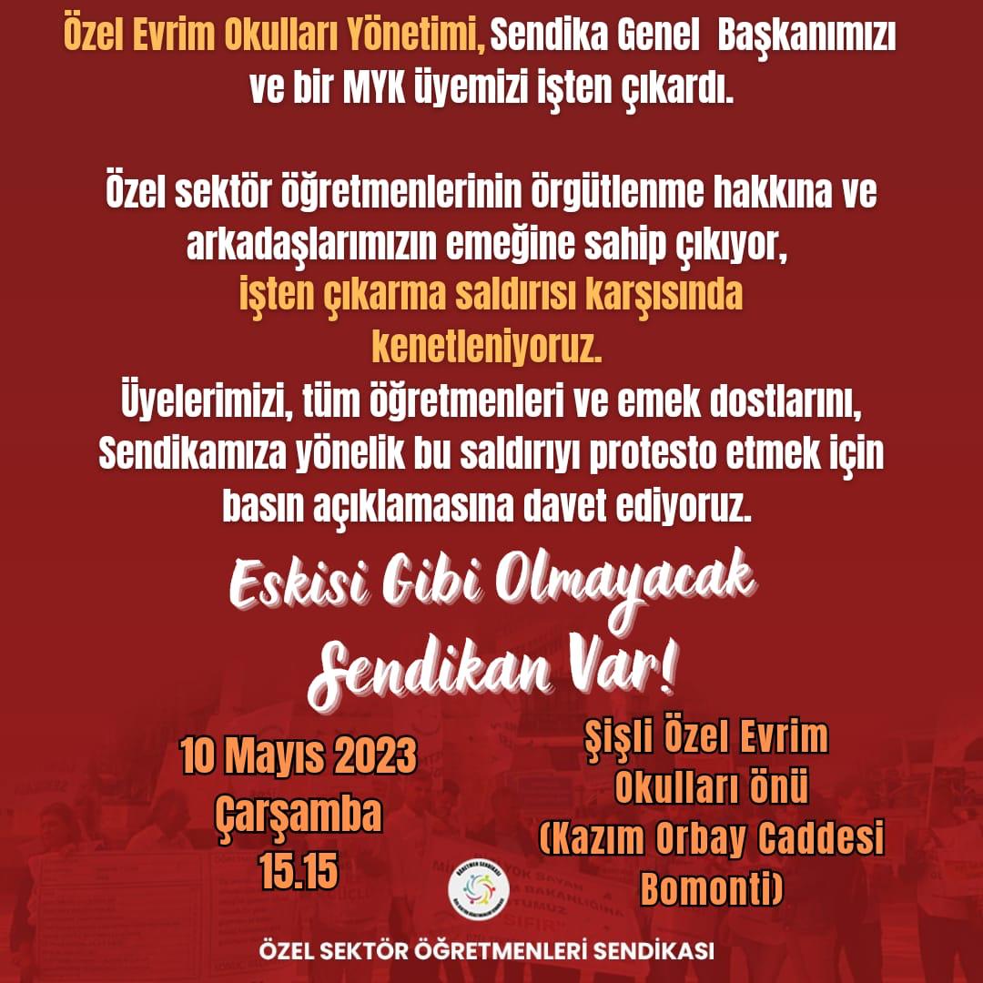 ogretmensendika's tweet photo. 📣⚠️📣
Özel Evrim Okullarında (@evrimokullari) öğretmenlik yapan Sendika Genel Başkanımız ve MYK Üyesi arkadaşımızın Okul Yönetimi tarafından sözleşmeleri yenilenmedi ve gelecek yılda Okulla ilişikleri kesildi.

#GüvencesizliğiDurduracağız #SendikanVar
+++ https://t.co/VvxNaiYYh8