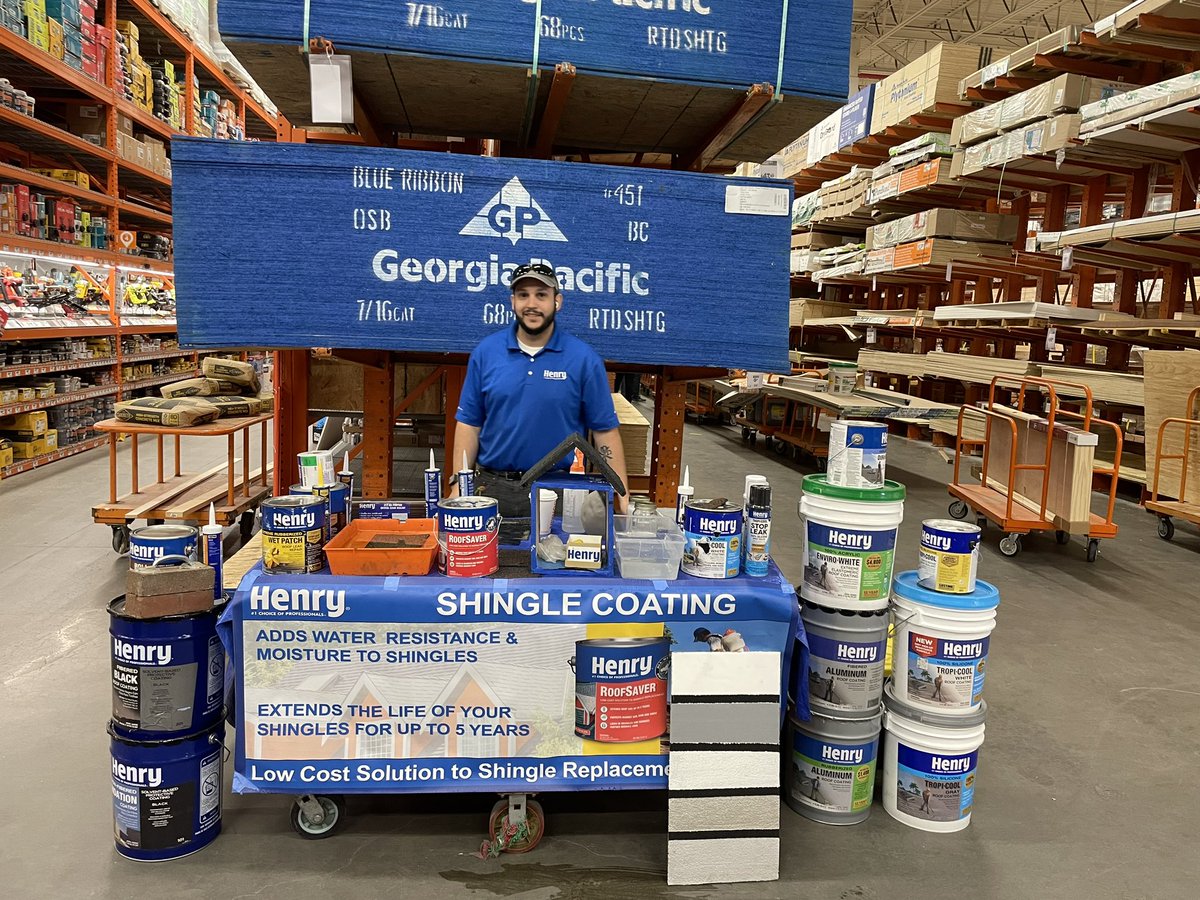 Conducting product knowledge table at 1256 Cropsey <a href="/HomeDepot/">The Home Depot</a>! Please stop by and try out @Henry extreme rubberized wet patch 209xr! Apply directly in ponding water to instantly stop a leak! Our Tropi-cool products backed by life time warranty; best roof coating in the market!