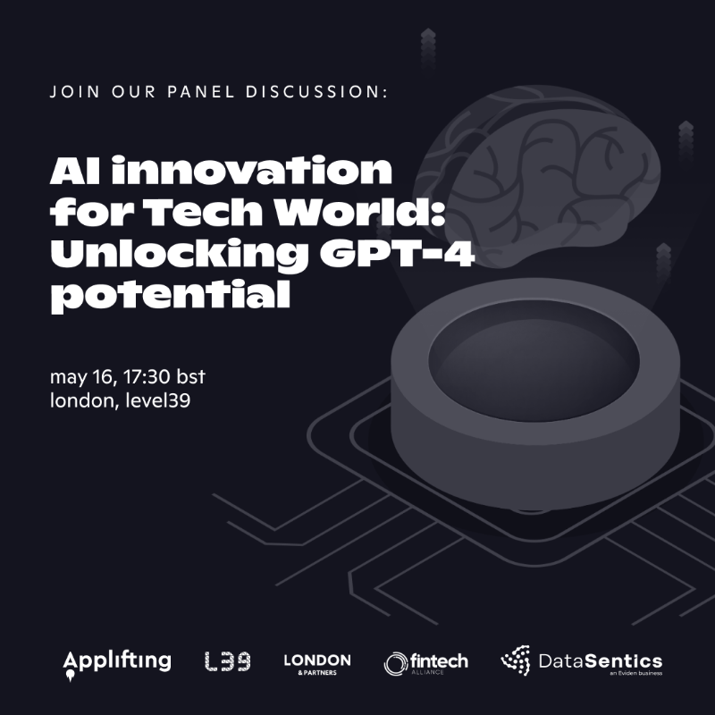 applifting_io's tweet photo. 🇬🇧 Are you a London-based startup founder or tech enthusiast eager to stay ahead of the curve? 💂 Join us for an evening of innovation and inspiration at Level39 in London as we explore the possibilities of AI and GPT-4. 🔮 Learn more here 👇

https://t.co/HizABGEyGx

#ai #gpt4