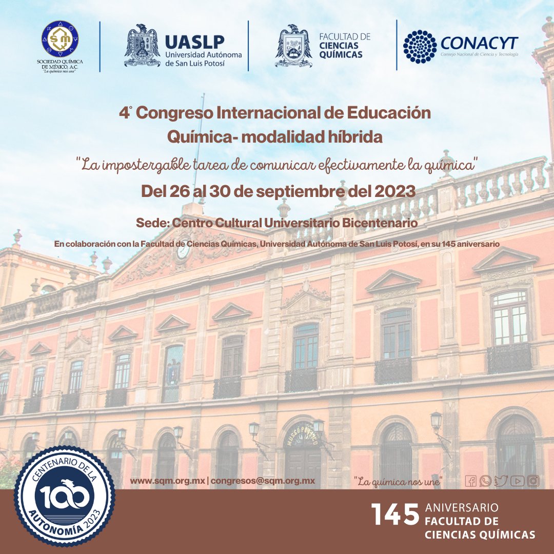 educquim's tweet photo. ¡Aparta la fecha 🗓️! 

Del 26 al 30 de septiembre llega el 4.º Congreso Internacional de Educación Química “La impostergable tarea de comunicar efectivamente la química”.

Conoce todas las actividades en:
➡️https://t.co/NrEnLgsUnk
➡️@SQM_MX https://t.co/RfFHMEBeAC