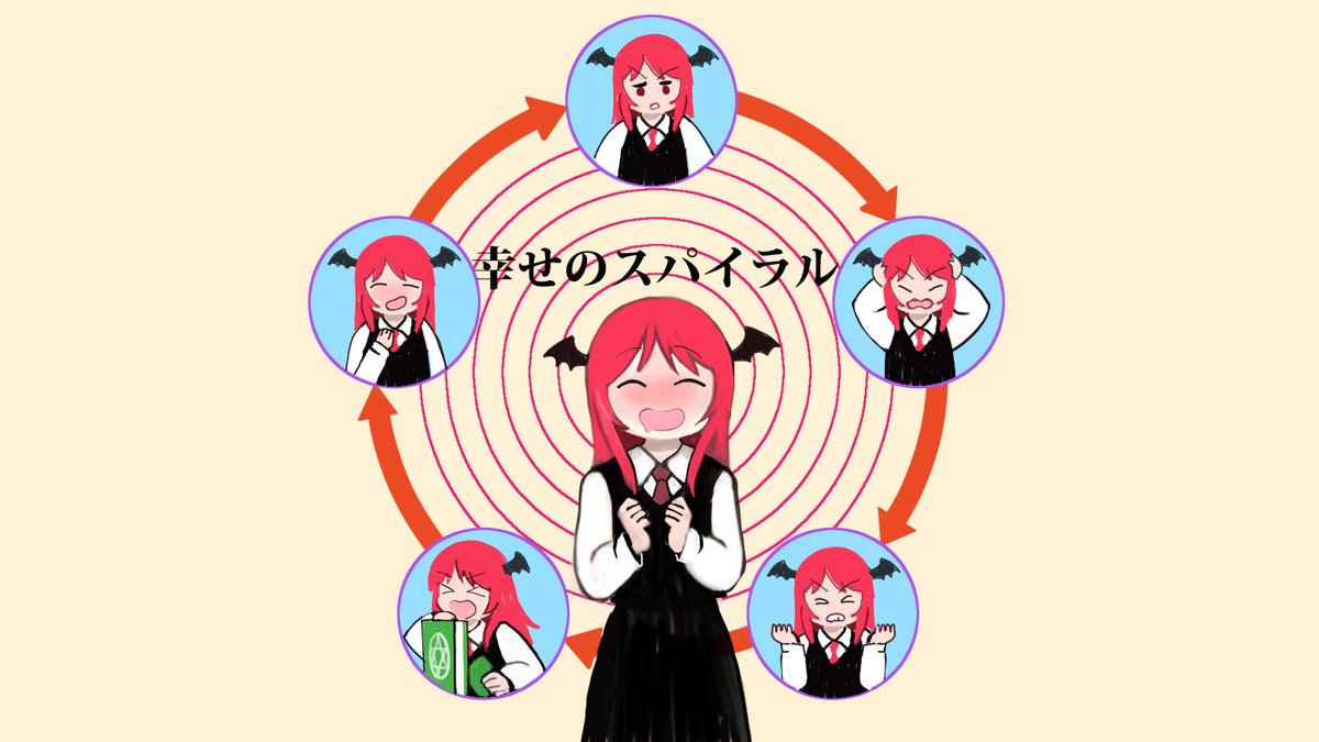 小悪魔(東方プロジェクト) 「時間オーバーしたのでタグなしで。 お題箱より。 「○○依存の悪循環 幸せのスパイ」|かわハギ もどき@Skeb受付中のイラスト