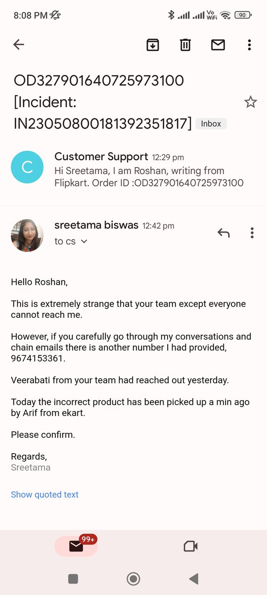 biswas4121986's tweet photo. @_Kalyan_K 
Limitless fraud and mental harassment from Flipkart. Incorrect product collected from me today. In the evening I received text of unsuccessful pickup. Already had written to Veeravati and Toshan post pick up but no confirmation. 
#fraudflipkart https://t.co/bg6qz1v5iW