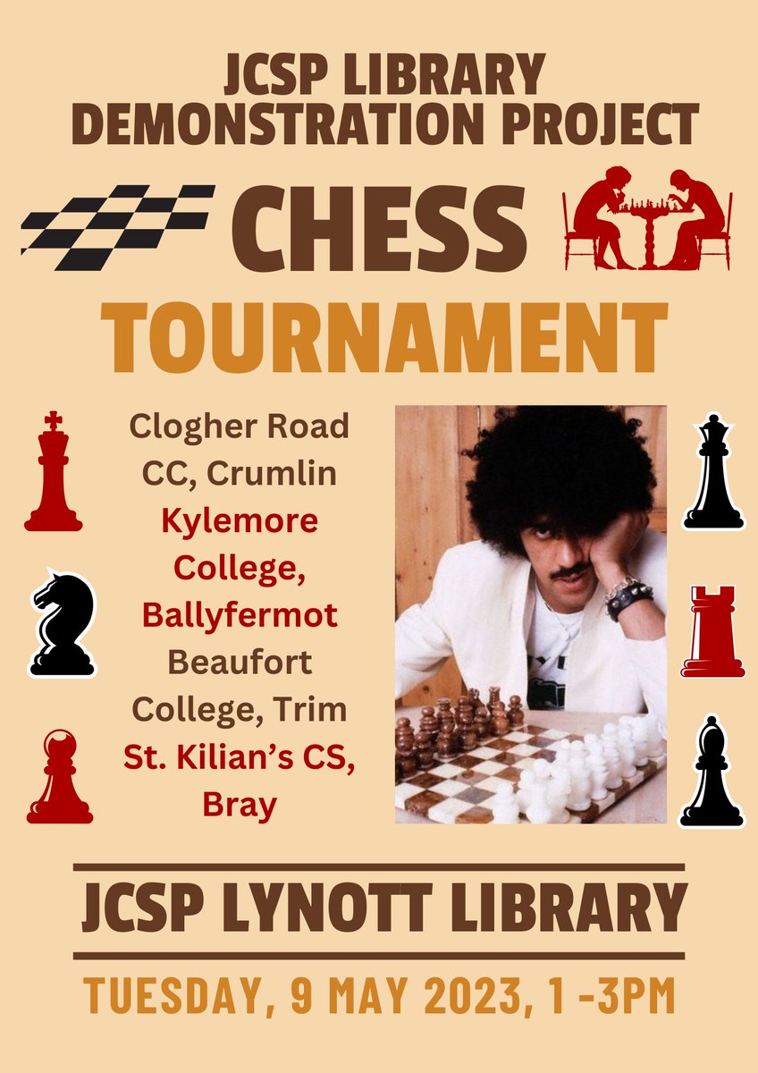 JCSPLynottLib's tweet photo. Great buzz in the JCSP Lynott Library this afternoon as students from @BFTLibrary @kylemorelib @stkilianscslib &amp; our own @ClogherRoadCC Chess Team participated in a @jcsplibraries Chess Tournament ♟️🏁🖤🩶🏆 https://t.co/nJ0BchQgxD