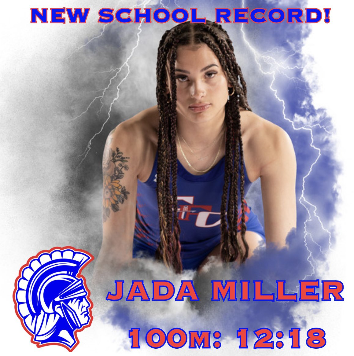 Congratulations to Jada Miller for setting a new school record in the 100m and the 29th total across all athletic programs for the year! 🙌⚔️ @CHSAA @coloradopreps @DanMohrmann @RobNamnoum @lukezahlmann @gazettepreps @FFC8schools @FfchsB @fountain_preps