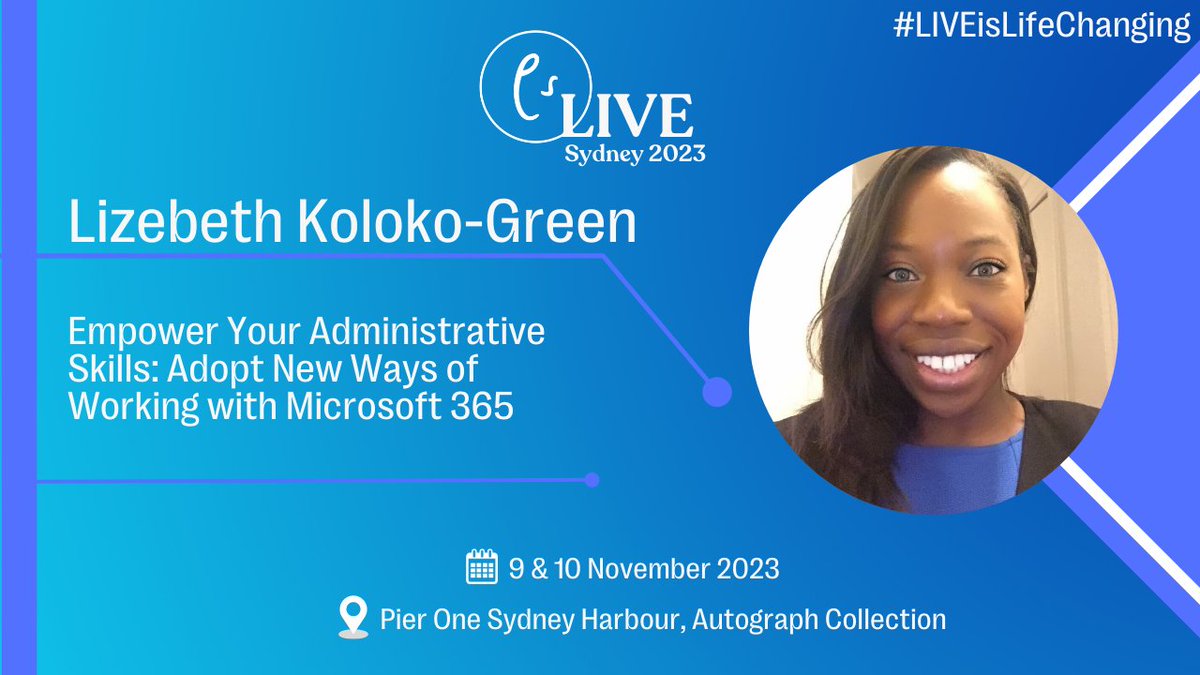lucybrazier's tweet photo. Next speaker announced for ES LIVE Sydney 2023!
@Lizkolokogreen will be speaking about ‘Empower Your Administrative Skills: Adopt New Ways of Working with Microsoft 365’. More info: https://t.co/GlJpAdwKNN
#LIVEisLifeChanging #executivesupport #administrativeprofessional https://t.co/aFidgaiLZt