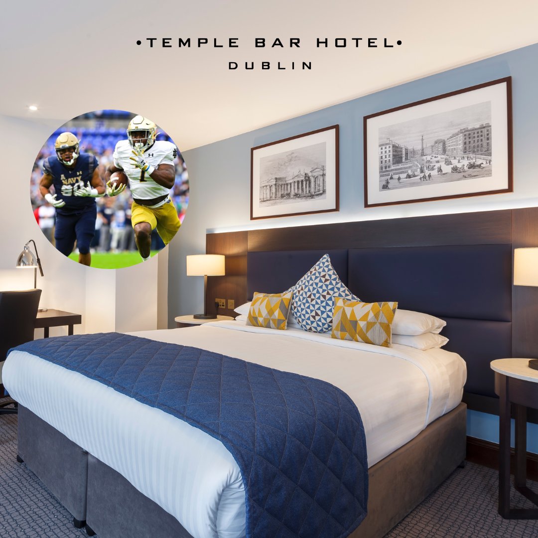 Visiting Dublin for Notre Dame vs Navy game? Stay at Temple Bar Hotel - stylish, comfortable rooms just 20 mins from Aviva Stadium. Book now for availability! #TempleBarHotel #NotreDameVsNavy #Dublin #AvivaStadium #TempleBar #Travel #Hotel #RoomsAvailable #touchdownireland