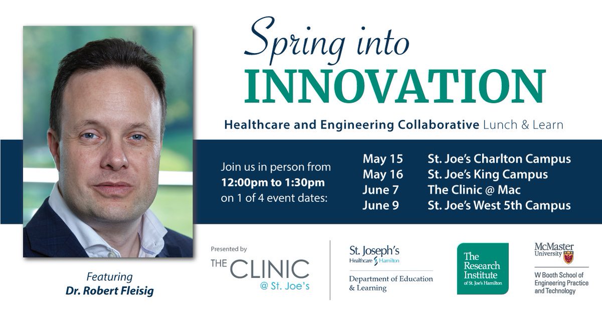 We’ve partnered with St. Joseph's Healthcare Hamilton and The Research School to form a Healthcare and Engineering Collaborative to improve outcomes for patients and families.
 
Join us for an interactive Lunch and Learn next Monday, 15 May at 2pm bit.ly/3VMoq1o