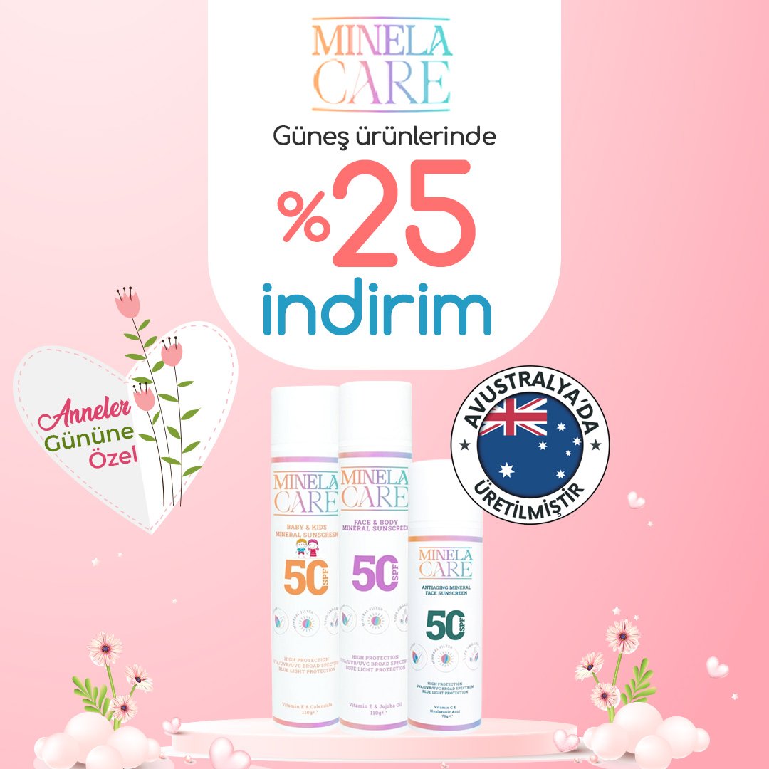 Anneler Günü'nde Minela Care güneş ürünlerinde %25 indirim sizi bekliyor! ☀️🌸 Annenizi güneşin zararlı etkilerinden korumak için Minela Care'in güvenilir ve etkili güneş ürünlerini tercih edin. Ona sağlıklı ve güneş dolu bir yaz hediye edin! 🎁💖

dermoeczanem.com/minela-care?ut…