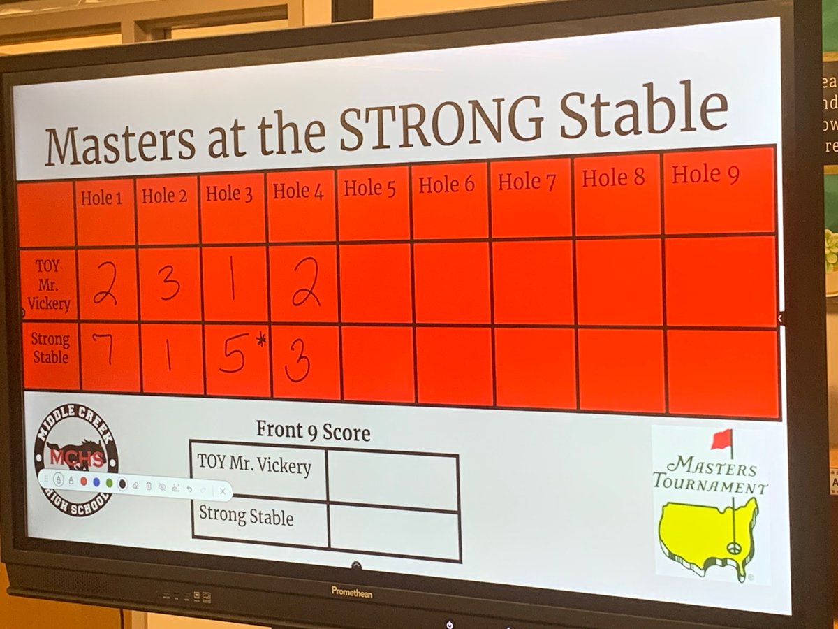 PrincipalPeckha's tweet image. We’ve got quite the “Masters” tournament going today between our Master Teacher- Mr. Vickery and the #StrongStable! SHOUT OUT to @WestLakeElem  for use of this AMAZING course! @mchsmustangs