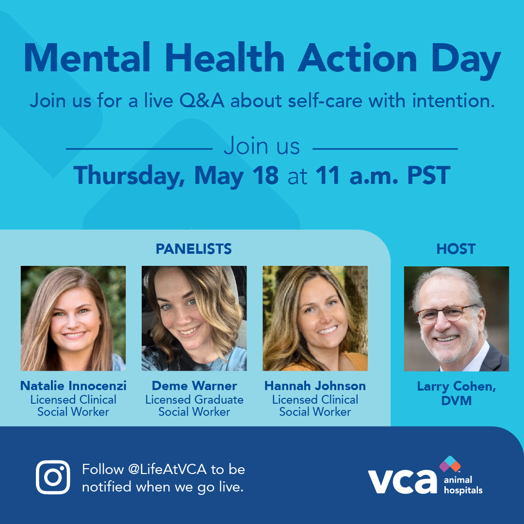 We've got two GREAT #InstagramLive Events in May!  

May 16:  join APIDA, our #AAPI diversity group, for an exploration of AAPI identities!

May 18: celebrate #MentalHealthActionDay with our Associate Well-Being team!

Follow LifeAtVCA to be notified when we go live! #lifeatvca