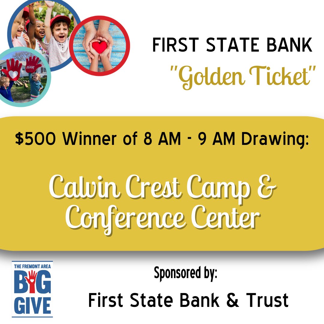 facfoundation's tweet photo. Our first Golden Ticket winner, sponsored by First State Bank &amp; Trust is @CampCalvinCrest ! https://t.co/kiUj0kx5am