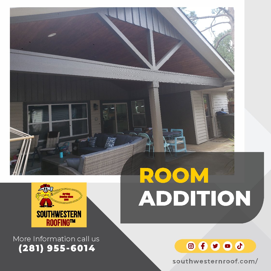 swroofing_tm's tweet image. Ready to add more space to your home? Look no further than Southwestern Roofing Company in Houston! We provide top-notch services for room additions, ensuring your project is done quickly and to the highest quality. Contact us today for a free quote!

#RoomAddition #southwest ...