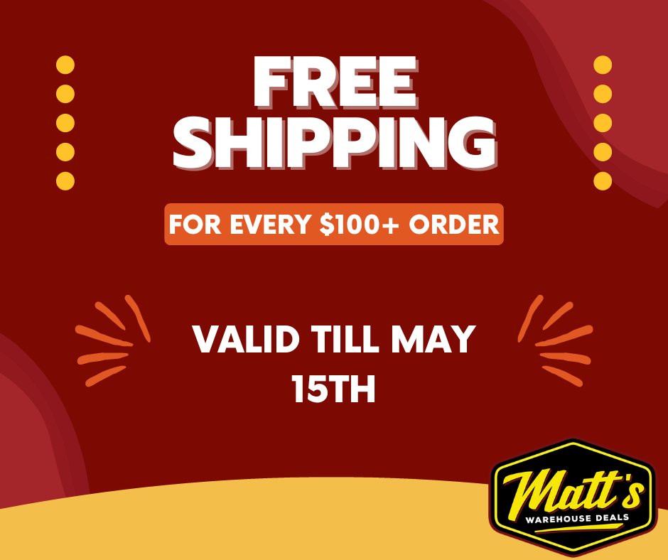MattsWHD's tweet photo. 🔥🔥Free Shipping Is Back🔥🔥

Great news! Free shipping is back and better than ever! Now, with every order of $100 or more, you'll enjoy the added perk of free shipping! 🆓📦

No more worrying about shipping fees eating into your budget! https://t.co/Y9vTQst8xC