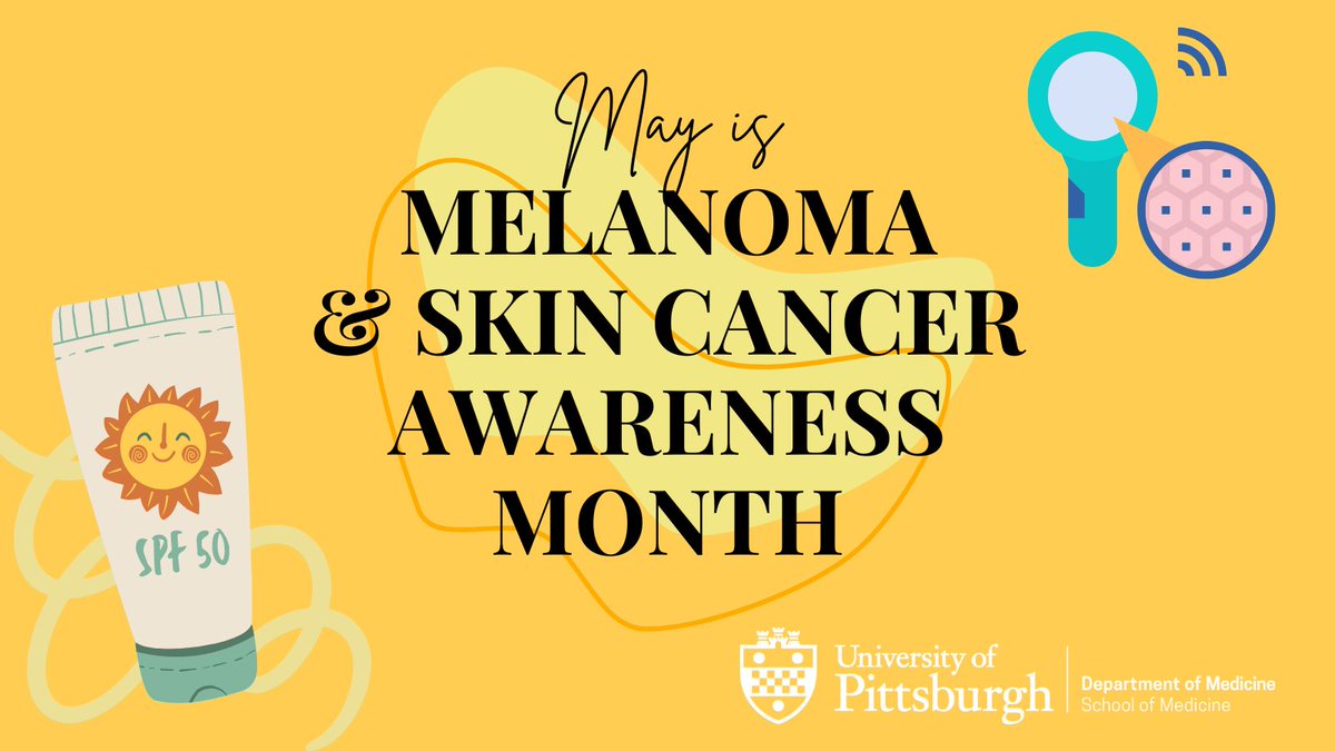 PittDeptofMed's tweet photo. 🌞With all these sunny days, don't forget to slather on the sunblock!🧴 May is melanoma and skin cancer awareness month, so take action to prevent and detect skin cancer early!
#ThisIsSkinCancer #SharetheFacts #SkinCheckChallenge https://t.co/Zw6aGz7aIB