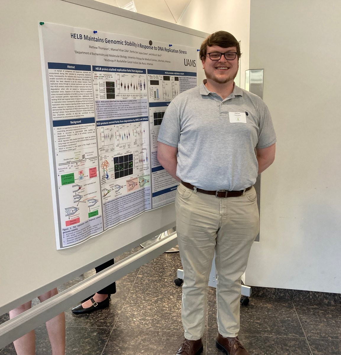UAMS_Biochem's tweet photo. Graduate students Matthew Thompson and Reham Sewilam presented their fantastic work at #MidwestDNArepair. @uamscancer @UAMSGradSchool @uamshealth https://t.co/D2QPbfYhZB