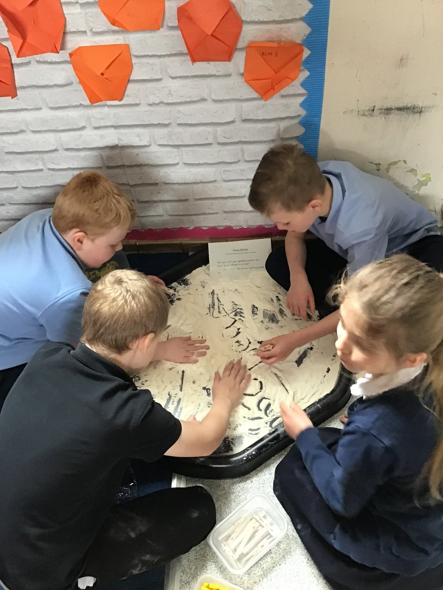 CrudenHatton's tweet image. P3/4 have been working hard today on letter formation and word building. We explored our spelling sounds and words in ‘Snowy Spelling’ during our tuff tray activity today! #multisensorylearning #playinP34