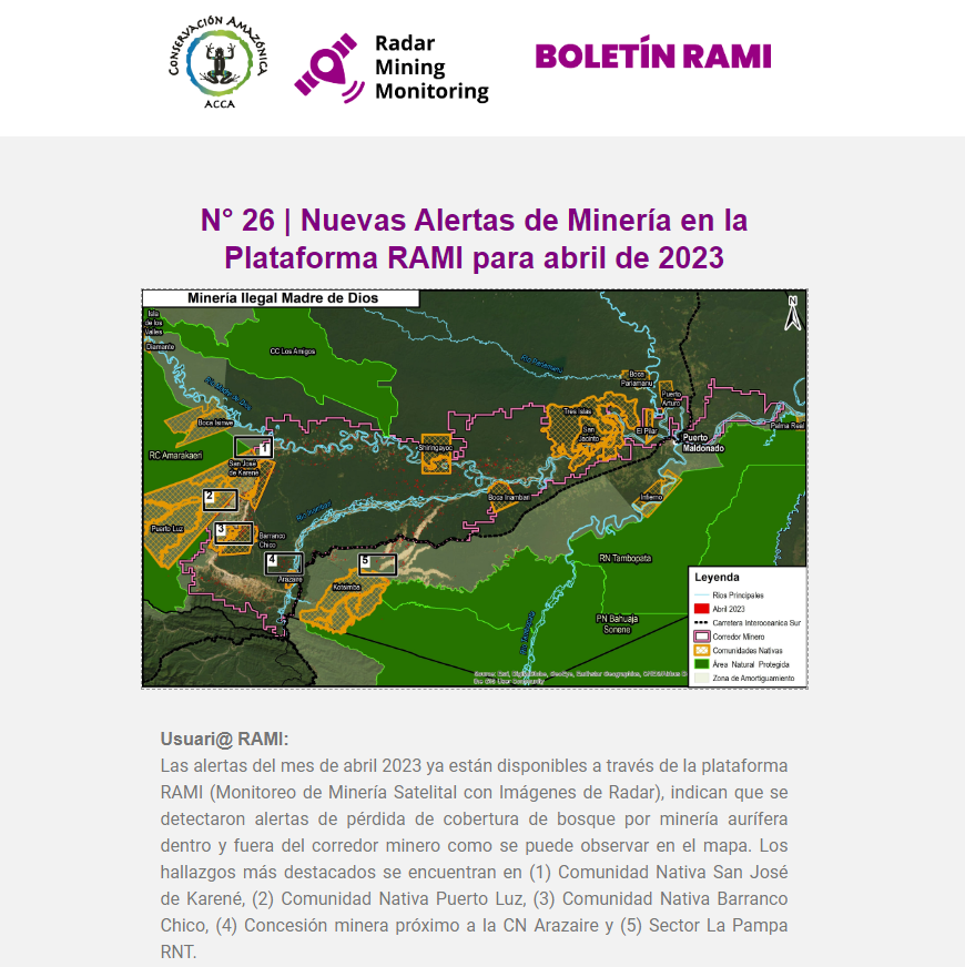 amazonacca's tweet photo. #BoletínRAMI 🛰 | ¡Las alertas del mes de abril ya están disponibles!

📰 Revisa el reporte 26: https://t.co/8C2IPQtQRA
➡ Visítanos en: https://t.co/UPA6aynLD5
➡Suscríbete a nuestro Boletín mensual: https://t.co/3h228mP3fB https://t.co/hDe5bBiumD