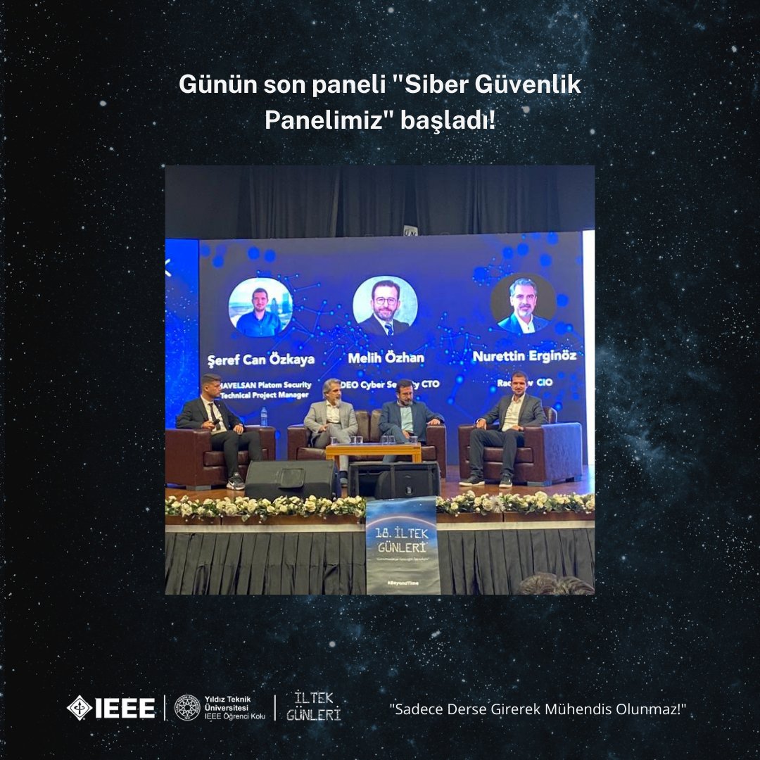 iltekgunleri's tweet photo. Günün son paneli "Siber Güvenlik Panelimiz" ile karşınızdayız. 
@ieeeytu @YildizEdu @proftameryilmaz 
#Beyondtime https://t.co/J29F07m6ti