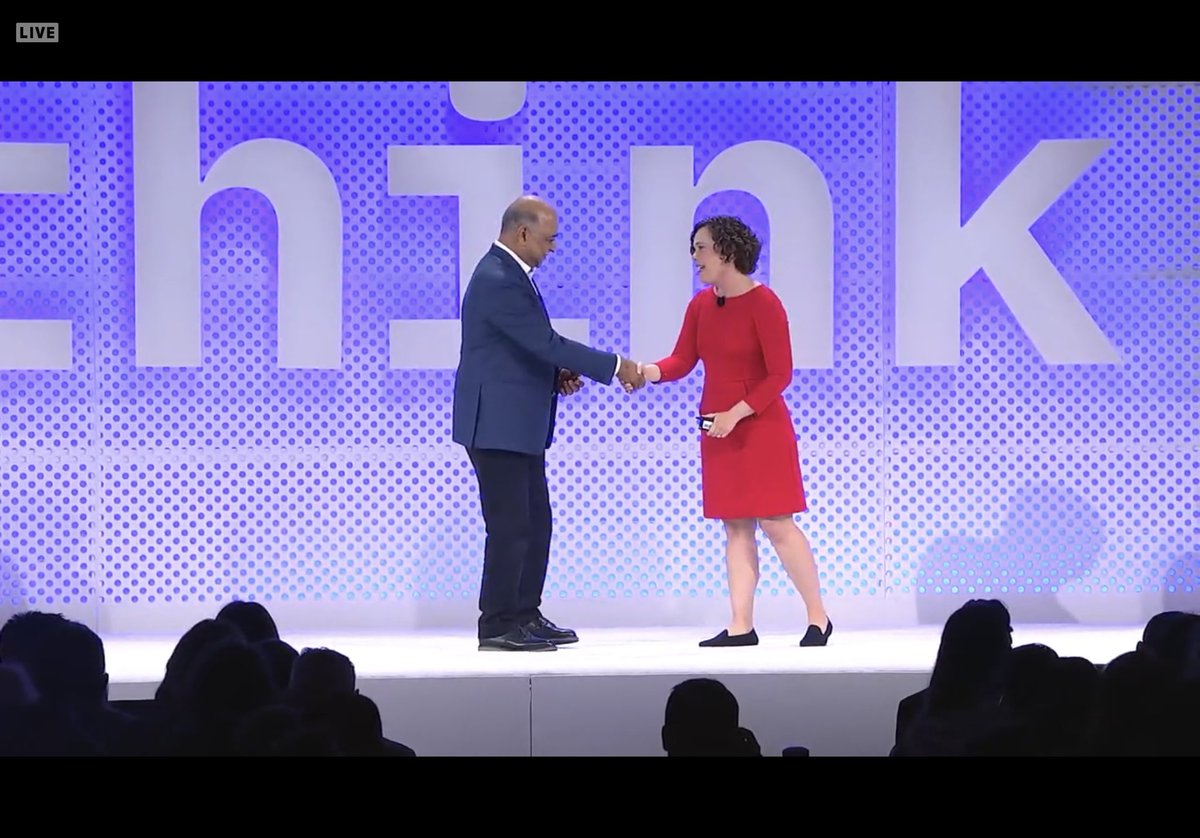 Pretty cool: my sister got to be on stage with the CEO of IBM during his keynote at #IBMThink