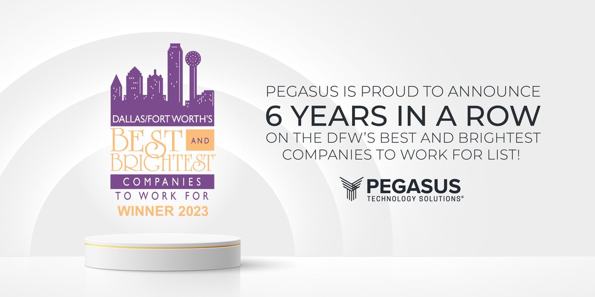 Pegasus__Tech's tweet photo. Pegasus wins DFW's "Best and Brightest Companies to Work Forยฎ" for the 6th year in a row! We're committed to a positive work environment that values employees, guided by our #CultureOverGrowth mindset. Thanks PTS fam for helping us achieve this milestone! ๐ #thebb @101Best https://t.co/lH3NfpU8tY
