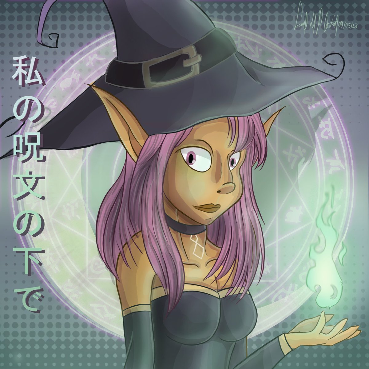 Lupeco98's tweet photo. "Dark Elf Witch" (Original)

translation in japanese: "You're Under My Spell."
  
Art made with Photoshop CS5 during 2 days. 

 #Art #Original #Digitalart #Drawing #Digital #PhotoshopCS5 #Girl #Elf #Witch #Green #RPG #Spell #Magic #DarkElf #ElfWitch #Cartoon https://t.co/0dJKU45BEE