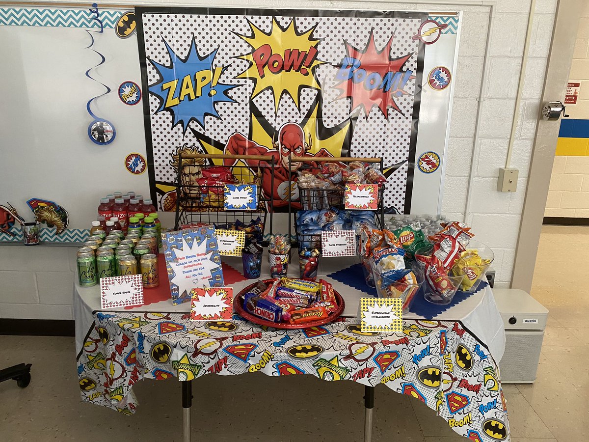 LisaJohnsonEDU's tweet photo. Ashley Elementary is recharging their Super Heroes during Teacher Appreciation Week! ⚡️🦸🏻‍♀️🍎🦹🏽💙@Ashley_Dolphins #fullsizedcandybars https://t.co/s5V18WgQCN