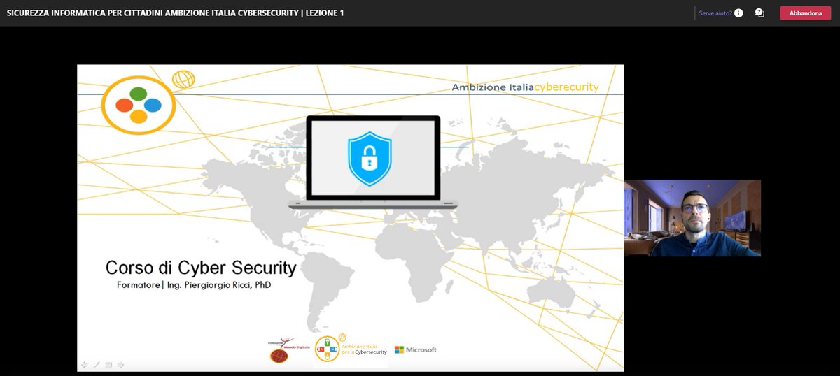 Al via la prima lezione del corso gratuito sulla #sicurezzainformatica nell'ambito del progetto #AmbizioneItraliaCybersecurity con la <a href="/fmdigitale/">Fond. Mondo Digitale</a> e <a href="/microsoftitalia/">Microsoft Italia</a> 
Iscriviti qui: formazione.mondodigitale.org/course/view.ph…