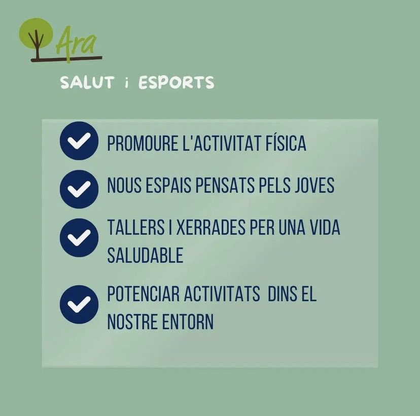 AraCollsuspina's tweet photo. De d’🌳Ara Collsuspina tenim els projectes ☀️clars. Us els expliquem: Ara ⛹️‍♀️ Salut i Esports #somhi #millorem #salut #esports #totssomcollsuspina #poble https://t.co/IDQdd7q7re