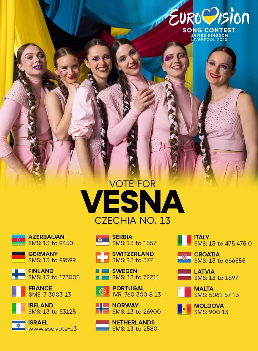 MiraMulko's tweet photo. @Eurovision Vote for Czechia #13 please 🇨🇿🇨🇿 https://t.co/NM9aonpZy6