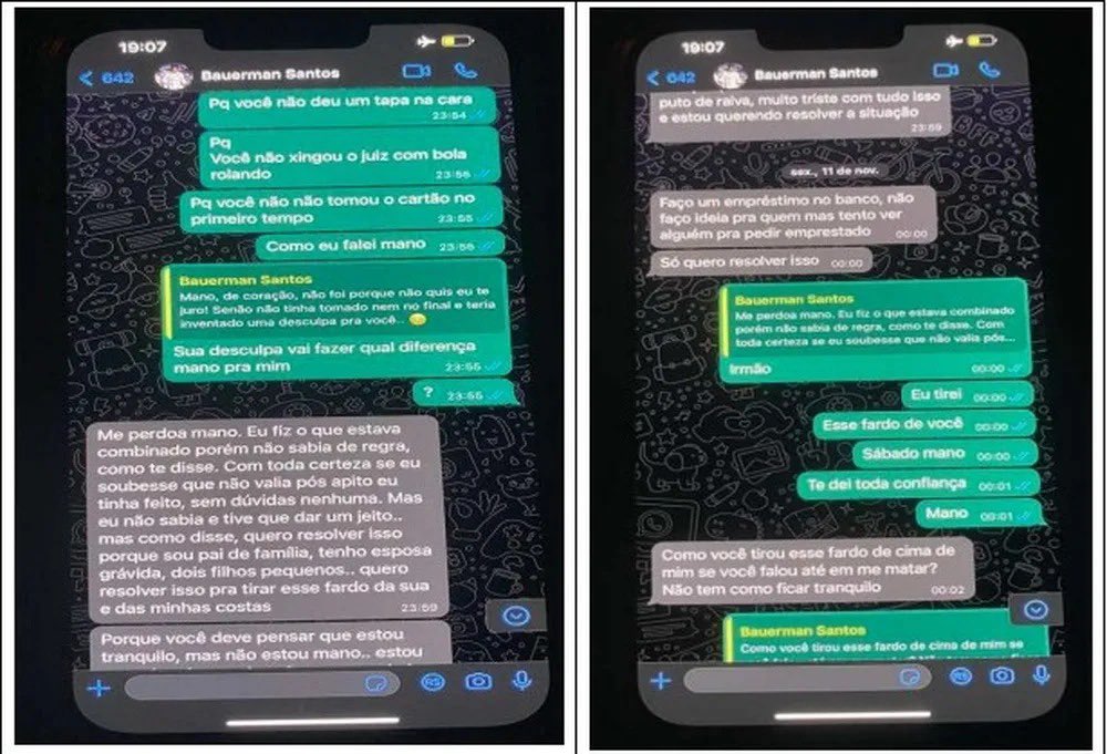 goleada_info's tweet photo. 🚨⚠️ URGENTE

Novas mensagens entre Eduardo Bauermann e apostadores são divulgadas pela imprensa.

O jogador do Santos foi ameaçado de morte.

🗞 Globo Esporte
📸 Reprodução https://t.co/6yREx1N8aM