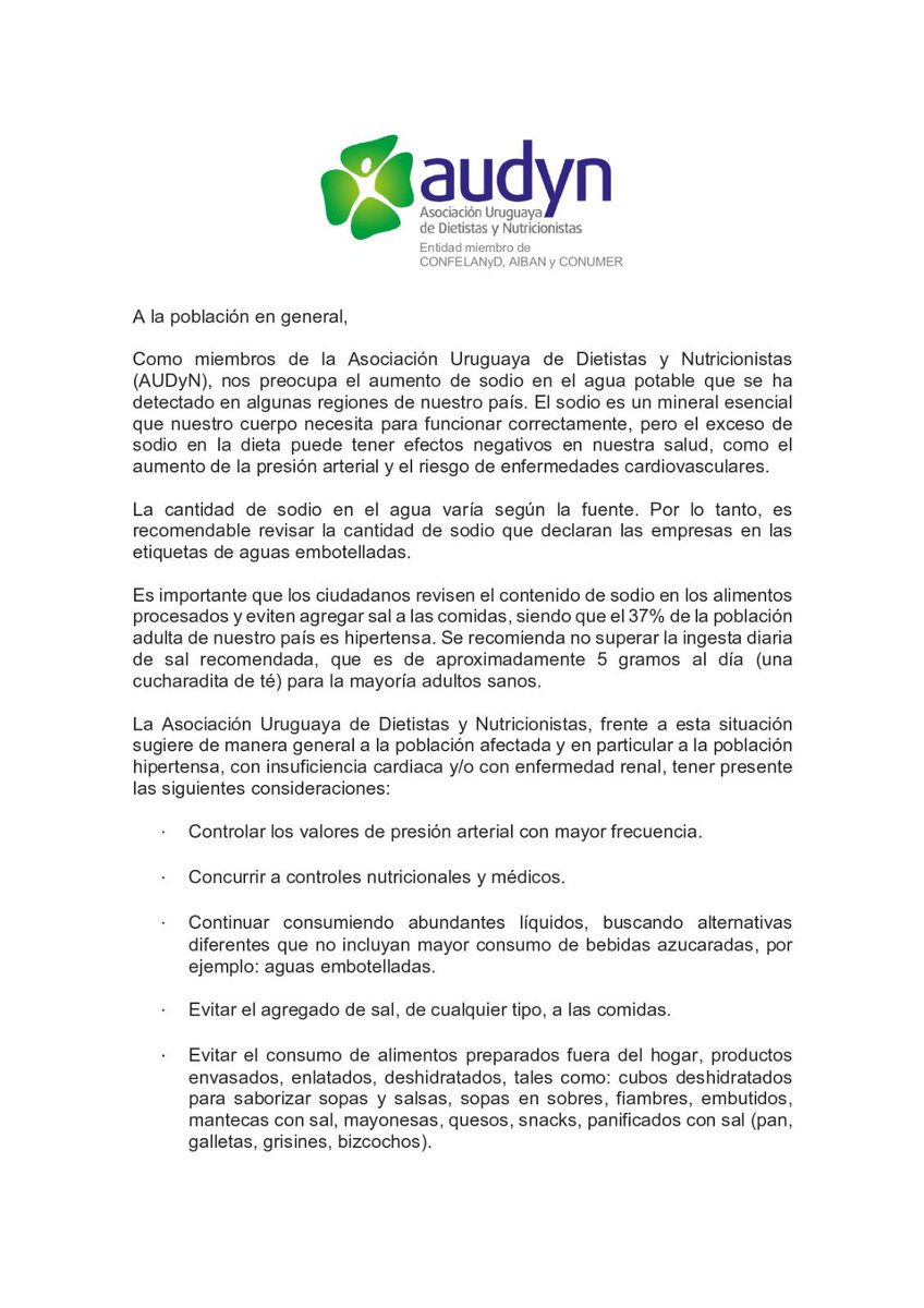 Audyn1962's tweet photo. Comunicado de AUDYN a la población, sobre niveles de sodio en agua potable. https://t.co/HdS3H3jUcR