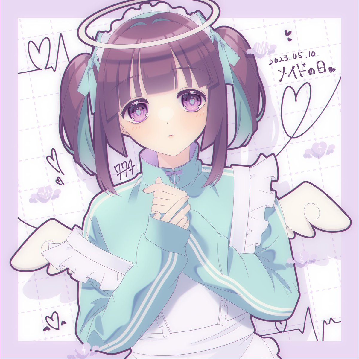1girl solo twintails halo wings heart purple eyes  illustration images