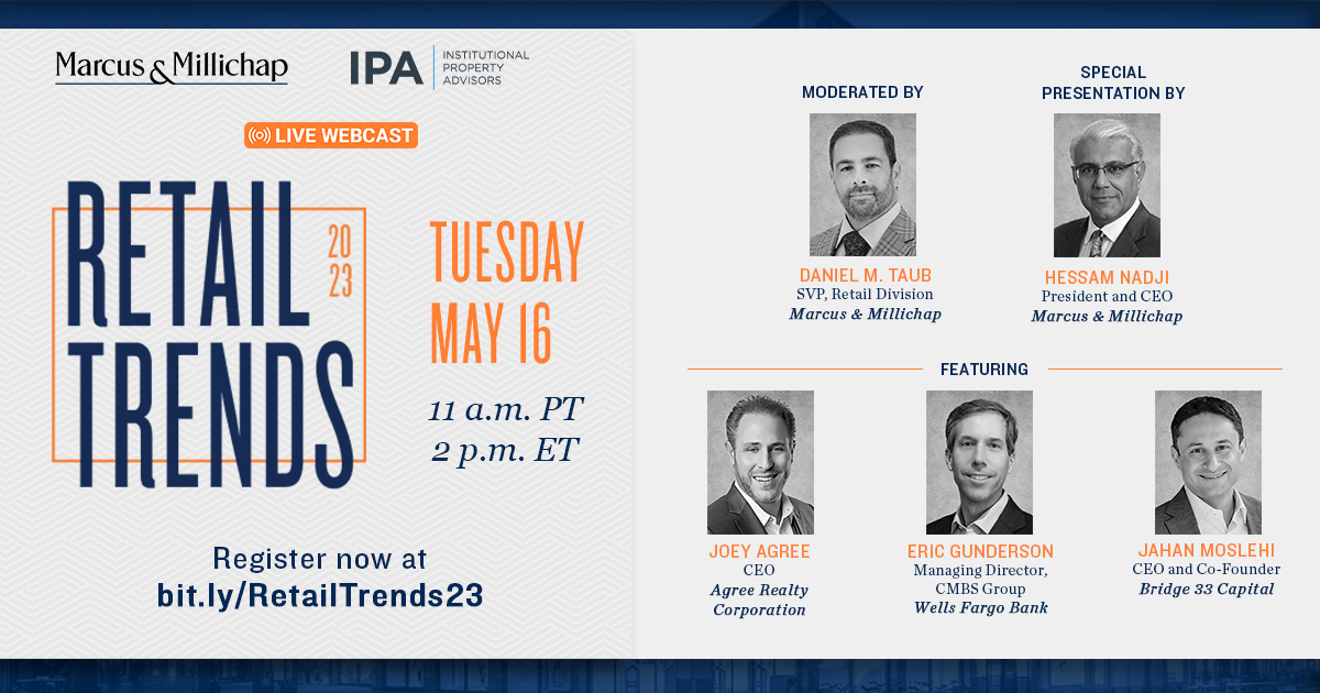 Register today for our Retail Trends 2023 live webcast on May 16, 2023. Don't miss our expert panel discussing what's going right in the retail real estate investment market and what could go wrong. Register now: bit.ly/RetailTrends23