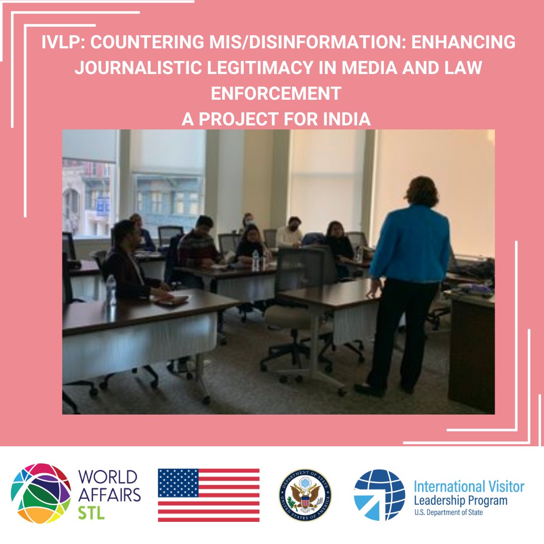 WorldAffairsSTL's tweet photo. The IVLP visitors from India also had a chance to talk with Julie Smith, who is a communications instructor and author at @websteru. She discussed her experience with investigative journalism, fact-checking, and countering misleading information.
@cdrfglobal @ivlp @globaltiesus https://t.co/OgL0KelZmF