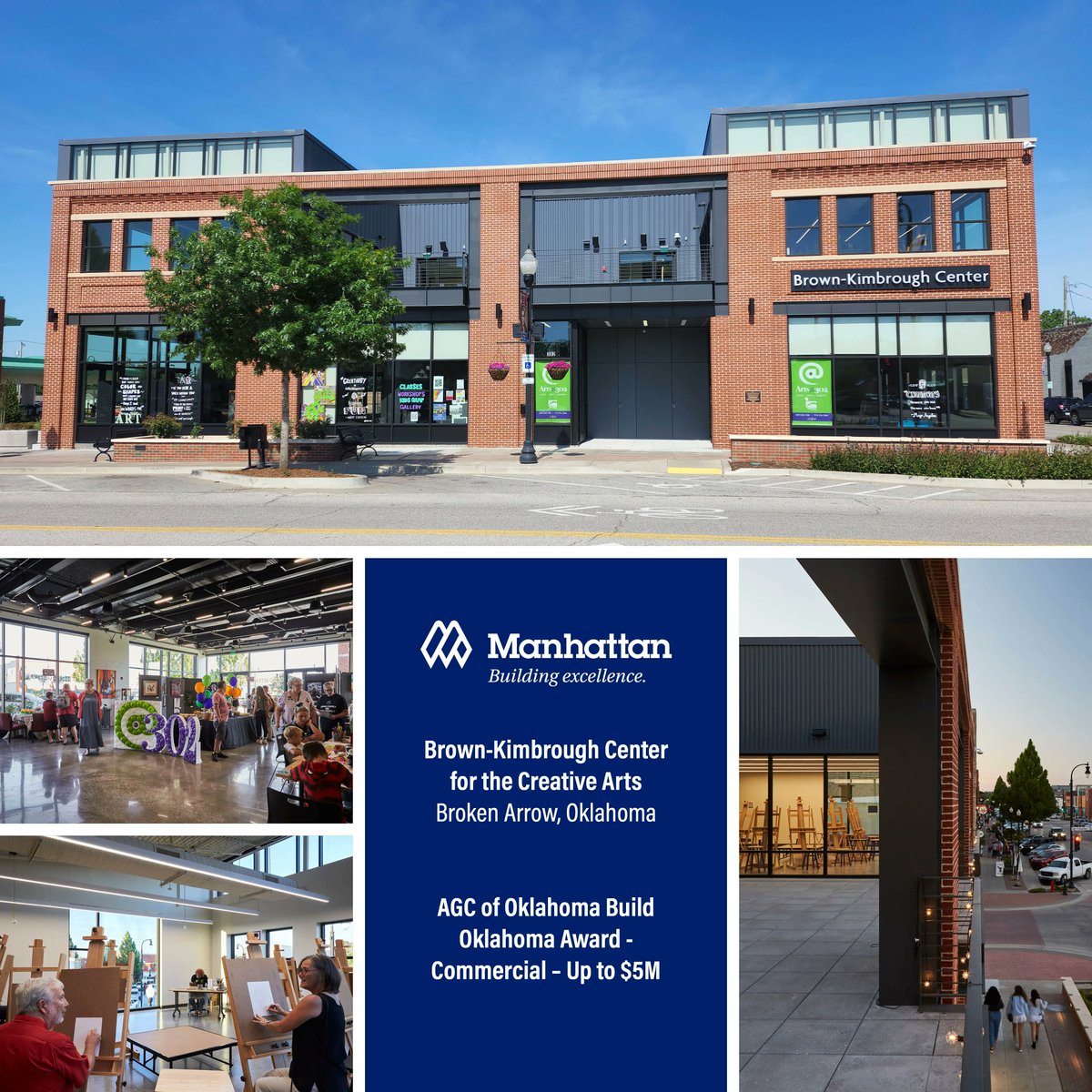 ManhattanBuild's tweet photo. We were honored to receive a Build Oklahoma award from #AGCOK for the Brown-Kimbrough Center for the Creative Arts in Broken Arrow, OK. Thank you to our trade partners, #SelserSchaeferArchitects, @CityofBA, and @WallaceDesign_ for making this project a great success! https://t.co/qLqLhsJ50y