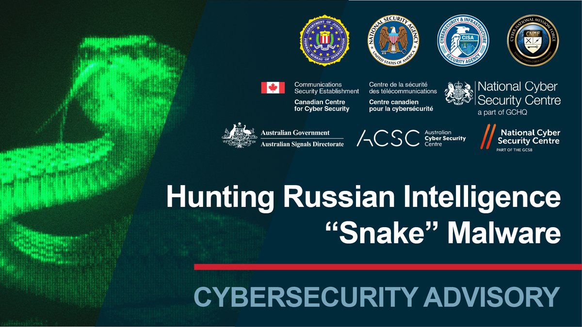 NSACyber's tweet photo. Russian FSB cyber actors are deploying cyberespionage malware targeting over 50 countries. Take action to keep FSB’s Snake malware out of your networks. Learn how to detect and mitigate associated malicious activities. https://t.co/hzzQpo1vBc https://t.co/4eUb5oiums